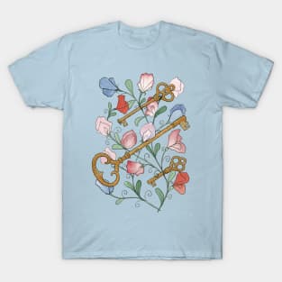 Keys and Flowers Watercolor Illustration T-Shirt